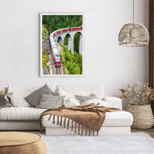 Poster in einem weißen Rahmen - Eisenbahn für Bergblick - 70x100 cm