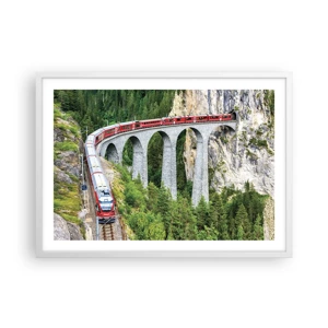 Poster in einem weißen Rahmen - Eisenbahn für Bergblick - 70x50 cm