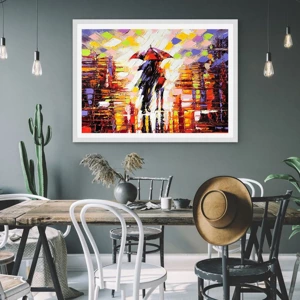 Poster in einem weißen Rahmen - Gemeinsam durch die Nacht und den Regen - 50x40 cm