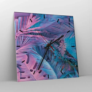 Wanduhr - Glasuhr - Tropen in Rosa und Blau - 40x40 cm