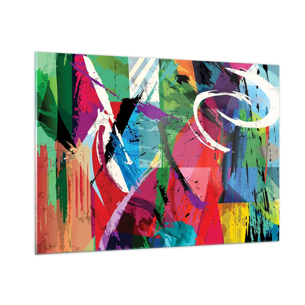 Glasbild - Bild auf glas - Bunte Abstraktion mit dynamischen Formen und Texturen - 100x70cm - Schnell, spritzig und springt - Moderne Wanddekoration für Wohnzimmer und Schlafzimmer ARTTOR