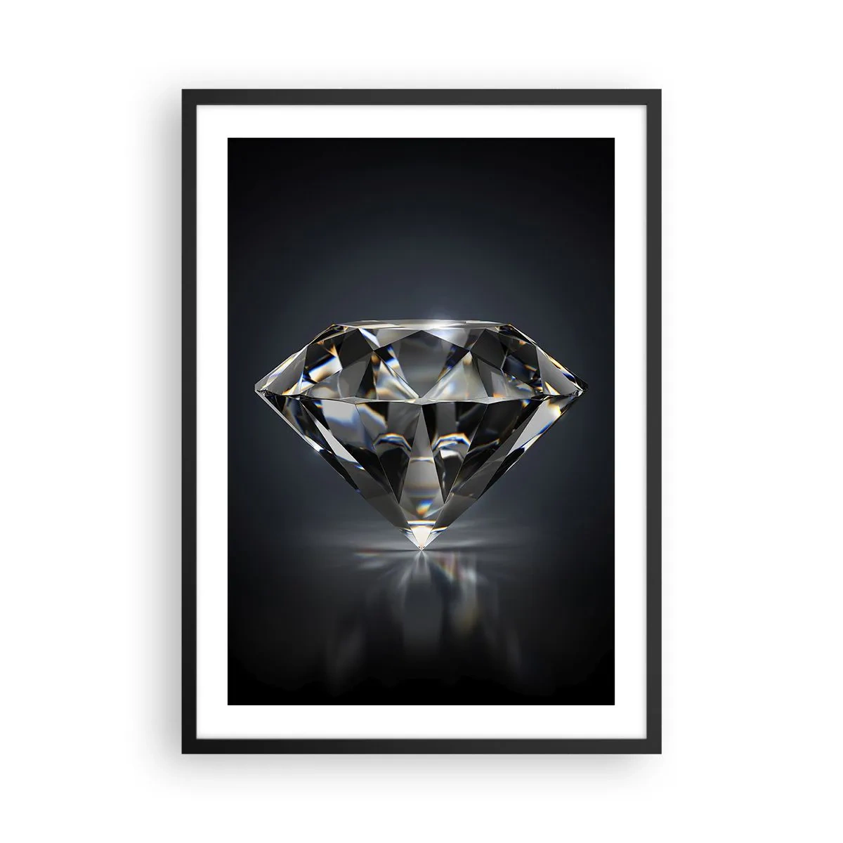 Poster in einem schwarzem Rahmen - Ein glänzender Diamant auf dunklem Hintergrund, der Licht reflektiert - 50x70cm - Beste Freundin - Moderne Wanddekoration für Wohnzimmer und Schlafzimmer ARTTOR