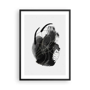 Poster in einem schwarzem Rahmen - Eine abstrakte Komposition in Schwarz mit zarten goldenen Linien. - 50x70cm - Aus Schwarz entstanden - Moderne Wanddekoration für Wohnzimmer und Schlafzimmer ARTTOR
