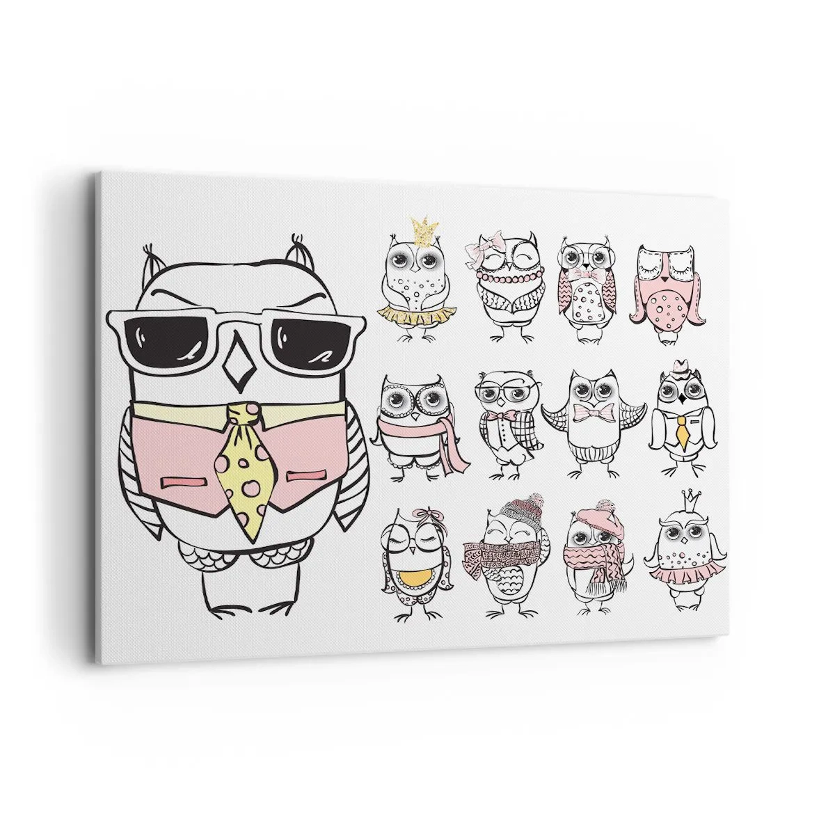 Bild auf Leinwand - Leinwandbild - Eulen in verschiedenen Stilen und Kleidern - 100x70cm - So viele Rollen zu spielen - Moderne Wanddekoration für Wohnzimmer und Schlafzimmer ARTTOR