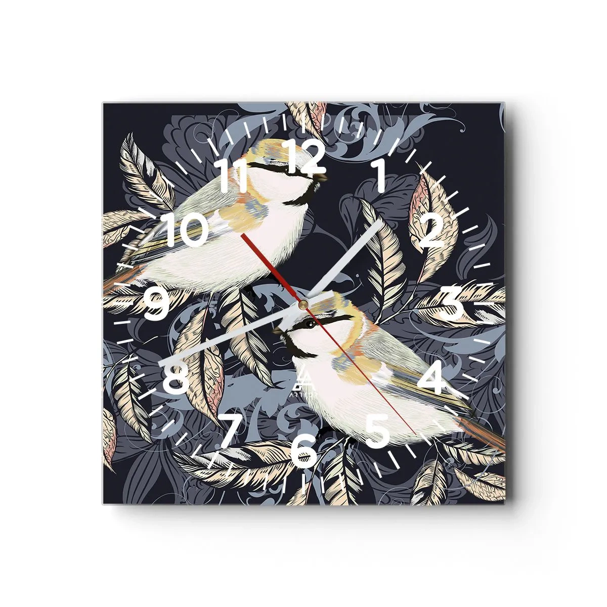 Wanduhr - Glasuhr - Gelb-blauer Triller - 40x40 cm