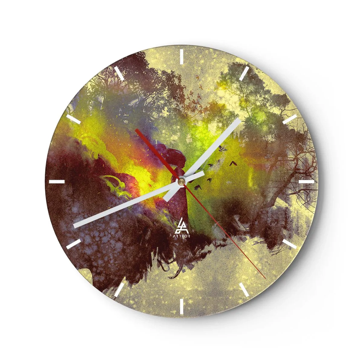 Wanduhr - Glasuhr - Abstrakte Landschaft mit natürlichen Elementen und Farben - 30x30cm - Mutter Natur - Moderne Wanddekoration für Wohnzimmer, Küche und Schlafzimmer ARTTOR