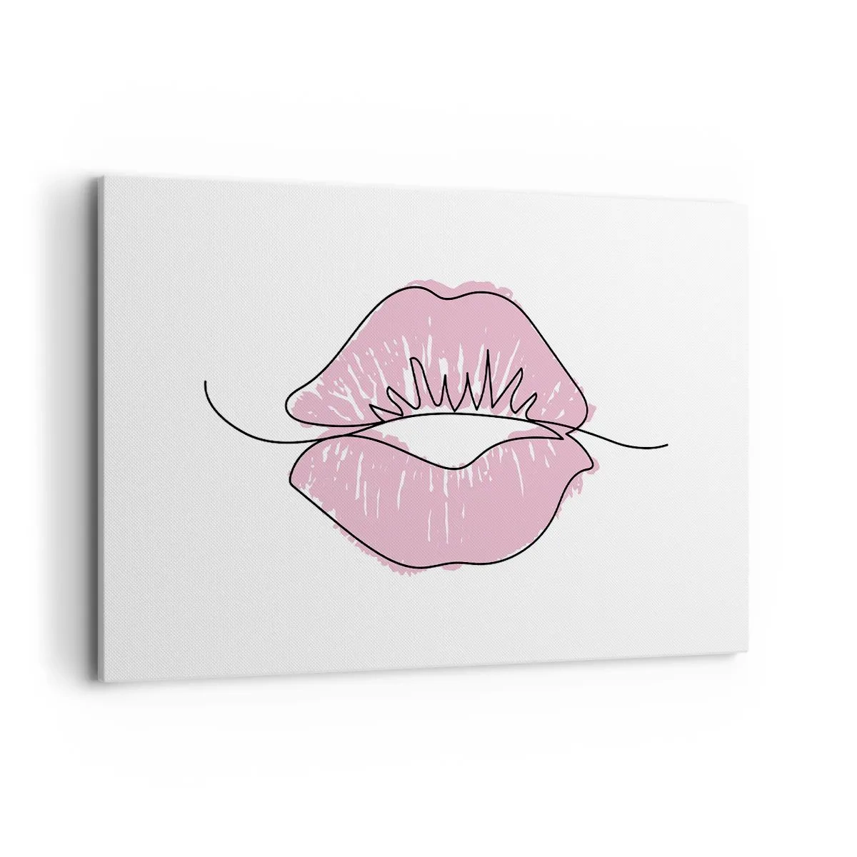 Bild auf Leinwand - Leinwandbild - Minimalistische Lippenzeichnung in einem Rosaton - 120x80cm - Bereit zum Küssen? - Moderne Wanddekoration für Wohnzimmer und Schlafzimmer ARTTOR