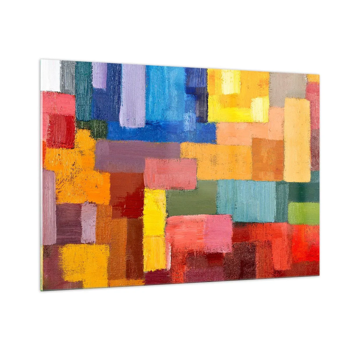 Glasbild - Bild auf glas - Abstrakte Komposition aus farbigen Rechtecken - 100x70cm - Jeder ist anders, alle bunt - Moderne Wanddekoration für Wohnzimmer und Schlafzimmer ARTTOR