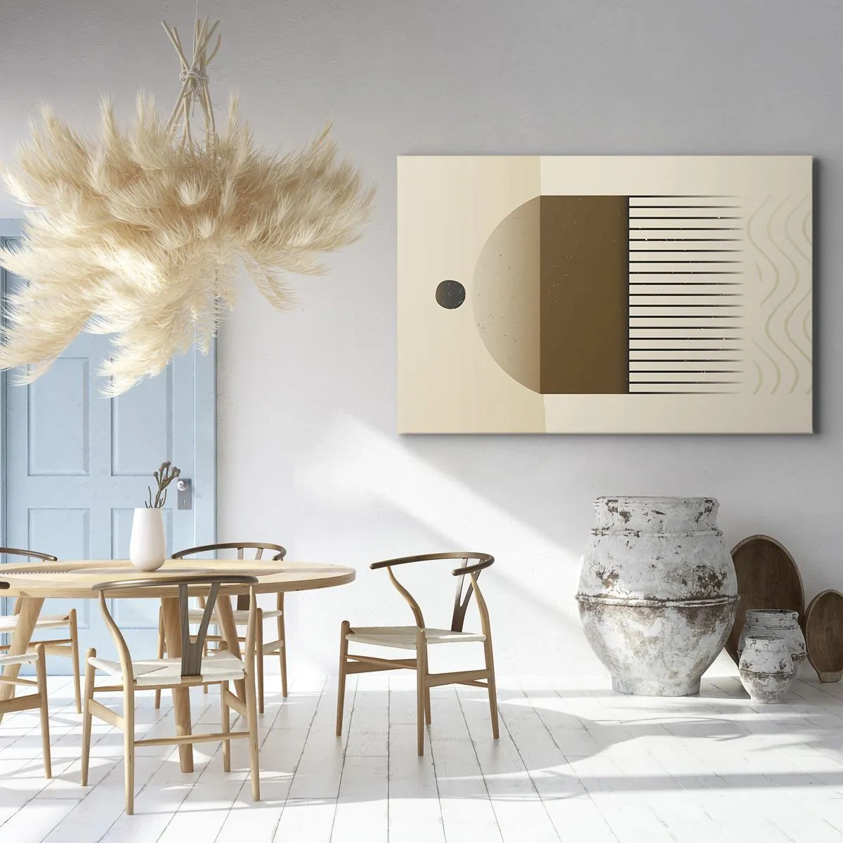 Bild auf Leinwand - Leinwandbild - Abstrakte geometrische Komposition in Beige- und Brauntönen - 100x70cm - Verschiedene Staaten - Moderne Wanddekoration für Wohnzimmer und Schlafzimmer ARTTOR