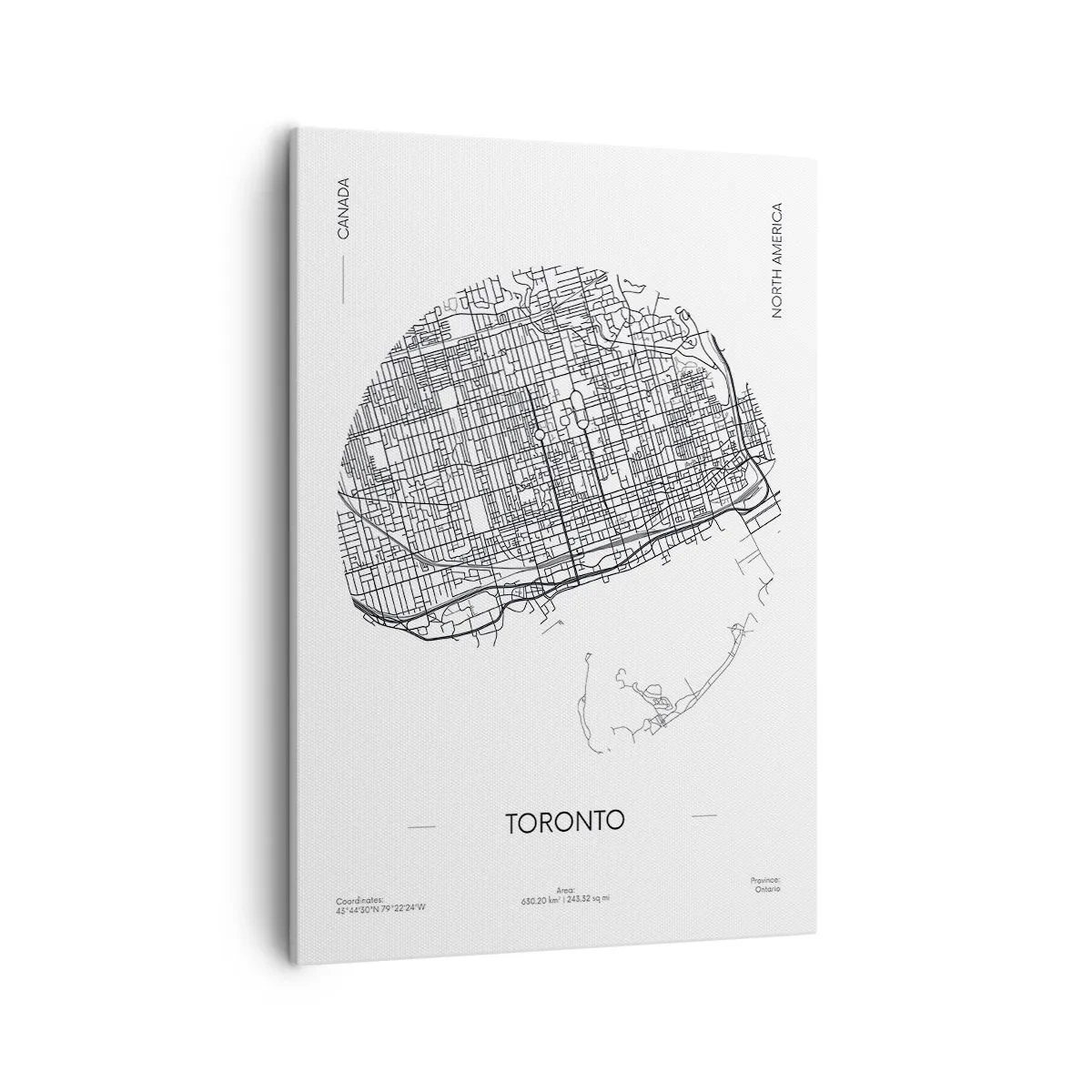 Bild auf Leinwand - Leinwandbild - Eine Karte von Toronto im minimalistischen Schwarz-Weiß-Stil - 50x70cm - Anatomie von Toronto - Moderne Wanddekoration für Wohnzimmer und Schlafzimmer ARTTOR