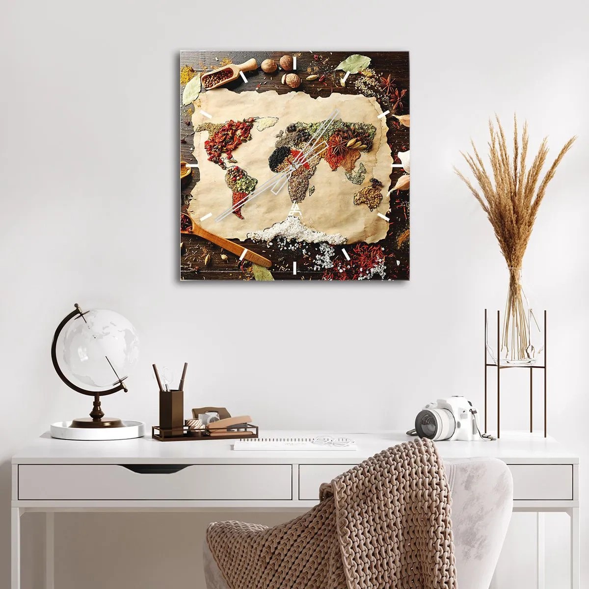 Wanduhr - Glasuhr - Alle Aromen der Welt - 30x30 cm