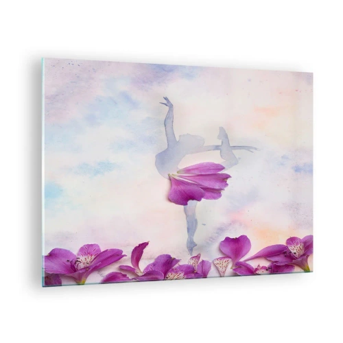 Glasbild - Bild auf glas - Silhouette einer Ballerina mit einer Blume in einer künstlerischen Komposition - 70x50cm - Zart wie eine Blume - Moderne Wanddekoration für Wohnzimmer und Schlafzimmer ARTTOR