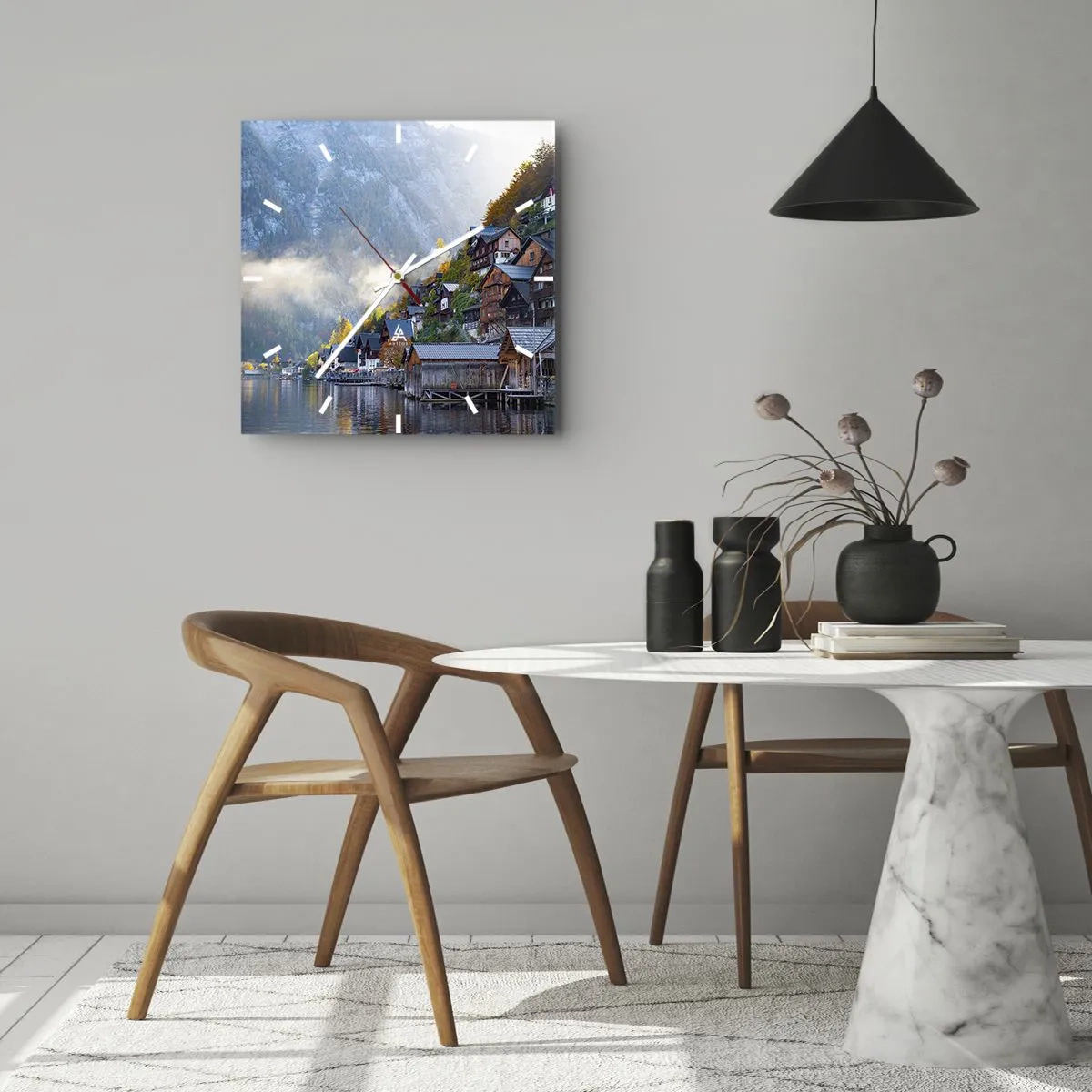 Wanduhr - Glasuhr - Alpenatmosphäre - 40x40 cm