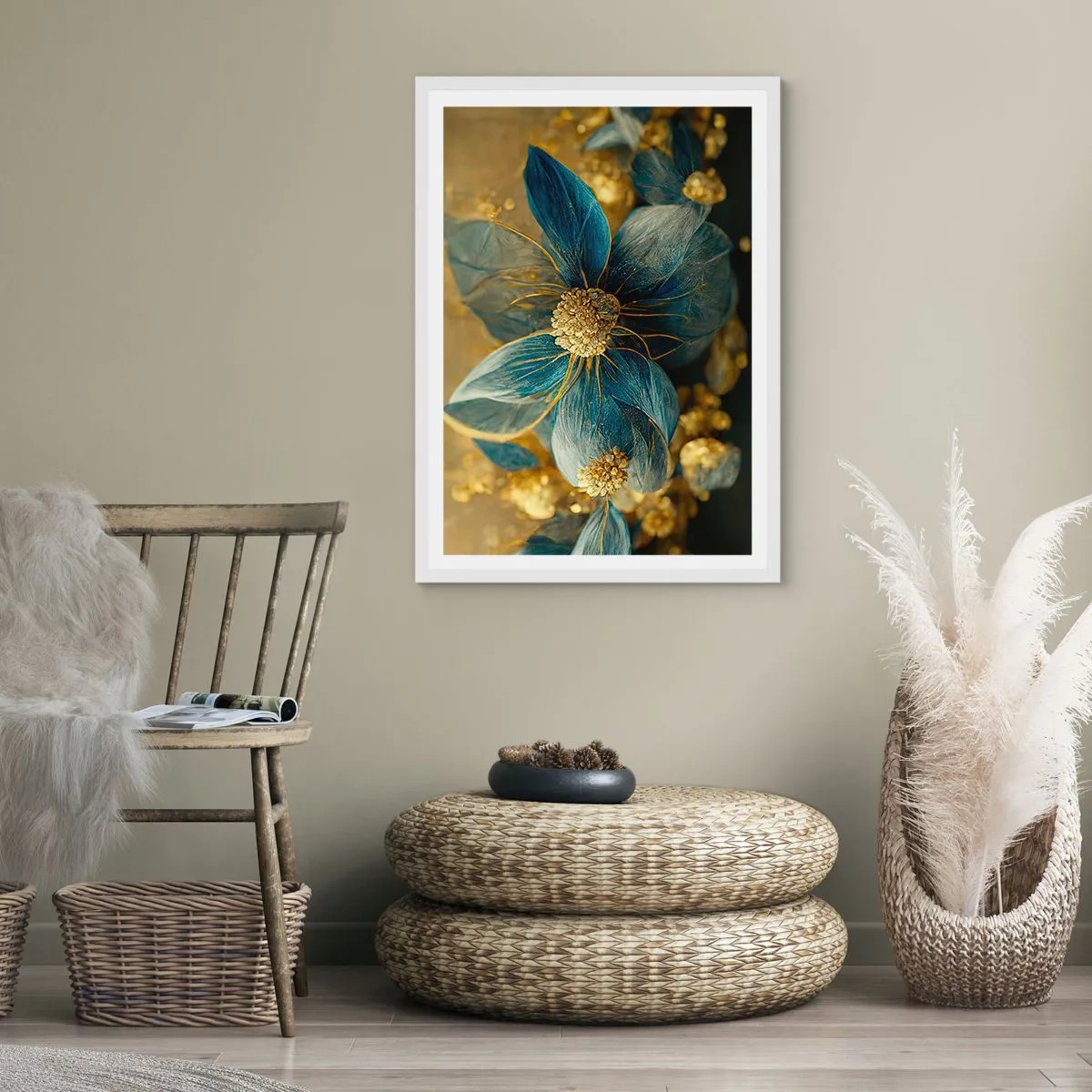 Poster in einem weißen Rahmen - Mit Gold blühen - 30x40 cm