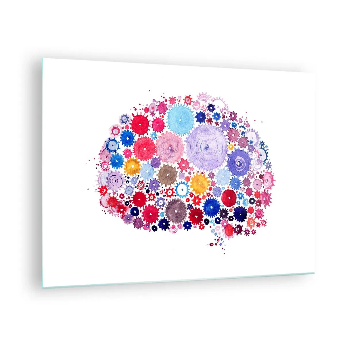 Glasbild - Bild auf glas - Eine farbenfrohe Illustration eines Gehirns, das aus geometrischen Formen besteht. - 70x50cm - Die perfekteste Maschine der Natur - Moderne Wanddekoration für Wohnzimmer und Schlafzimmer ARTTOR