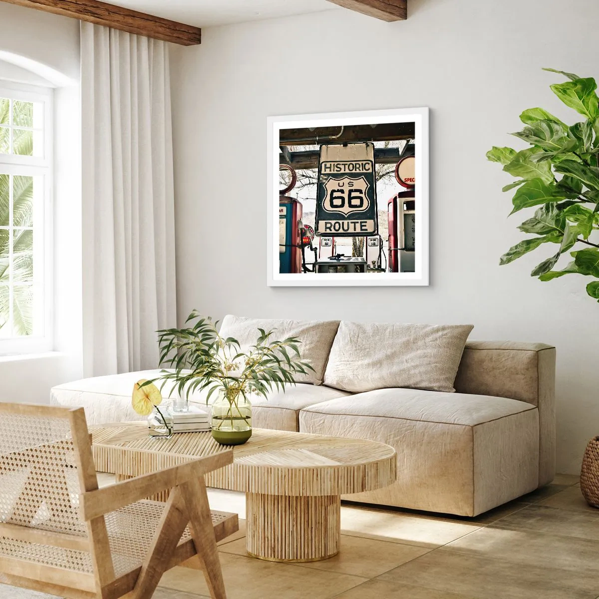 Poster in einem weißen Rahmen - Amerikanische Retro-Reise - 40x40 cm