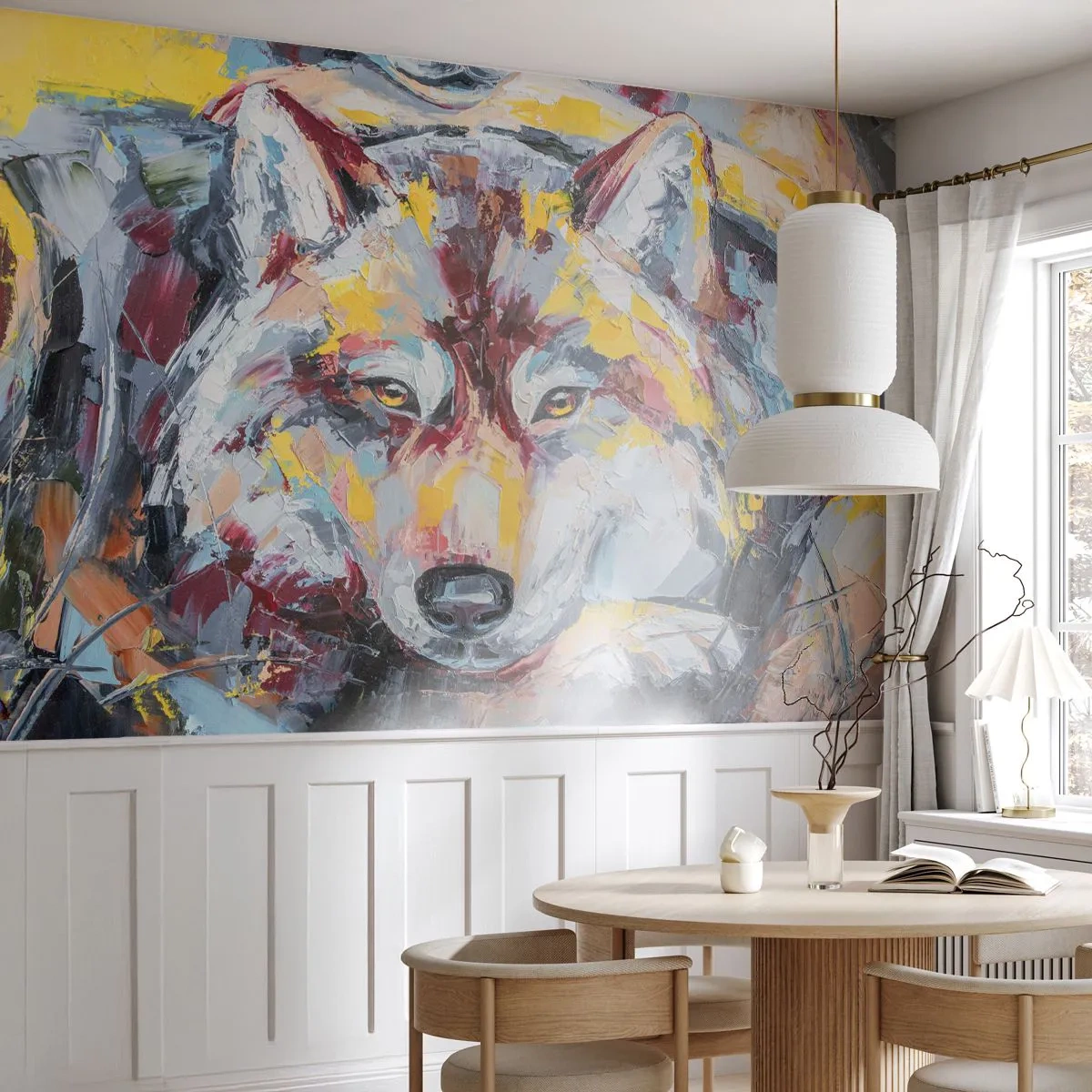 Fototapete Premium Canvas - Seelenfrieden unter den Lieben - Abstraktion, Wolf, Malerei - 200x140 cm