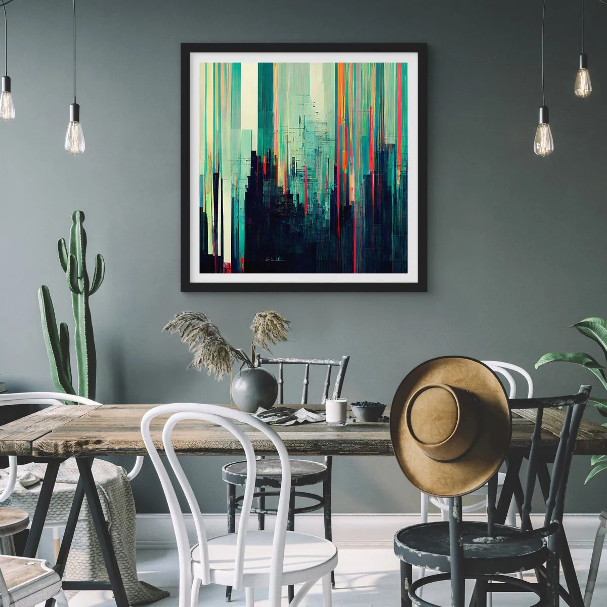 Poster in einem schwarzem Rahmen - Futuristische Stadt - 60x60 cm
