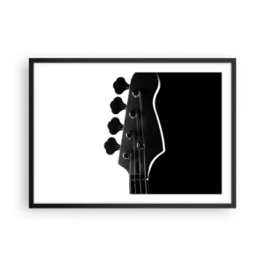 Poster in einem schwarzem Rahmen - Schwarz-weiße Silhouette einer Bassgitarren-Kopfplatte - 70x50cm - Rockige Stille - Moderne Wanddekoration für Wohnzimmer und Schlafzimmer ARTTOR