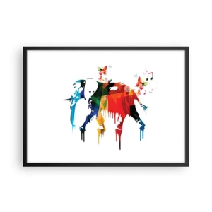 Poster in einem schwarzem Rahmen - Bunter Elefant mit Schmetterlingen im modernen geometrischen Stil - 70x50cm - Jeder kann tanzen - Moderne Wanddekoration für Wohnzimmer und Schlafzimmer ARTTOR