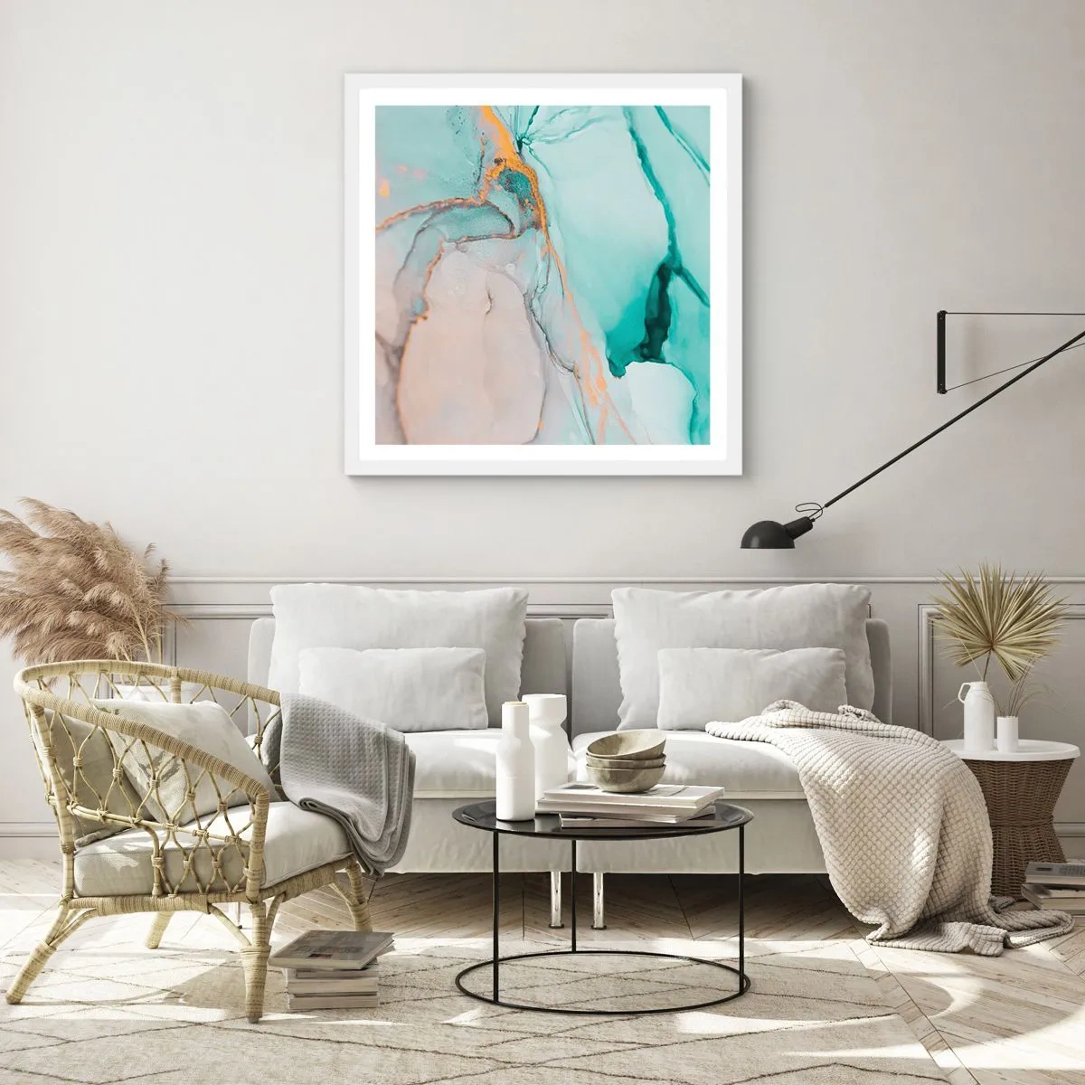 Poster in einem weißen Rahmen - Ein Tanz der Formen und Farben - 50x50 cm