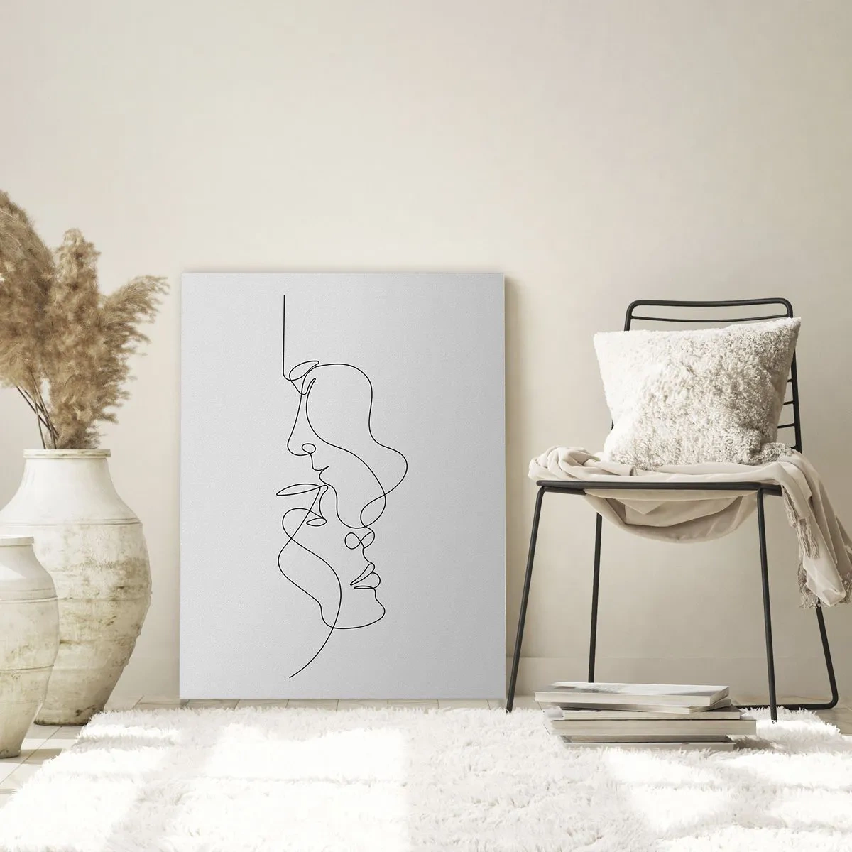 Glasbild - Bild auf glas - Eine minimalistische Zeichnung von zwei Gesichtern in einer Linie. - 70x100cm - Die Hitze bitterer Begierden - Moderne Wanddekoration für Wohnzimmer und Schlafzimmer ARTTOR