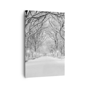 Bild auf Leinwand - Leinwandbild - Eine Winterallee mit schneebedeckten Bäumen in Monochrom - 80x120cm - Vier Jahreszeiten - Winter - Moderne Wanddekoration für Wohnzimmer und Schlafzimmer ARTTOR
