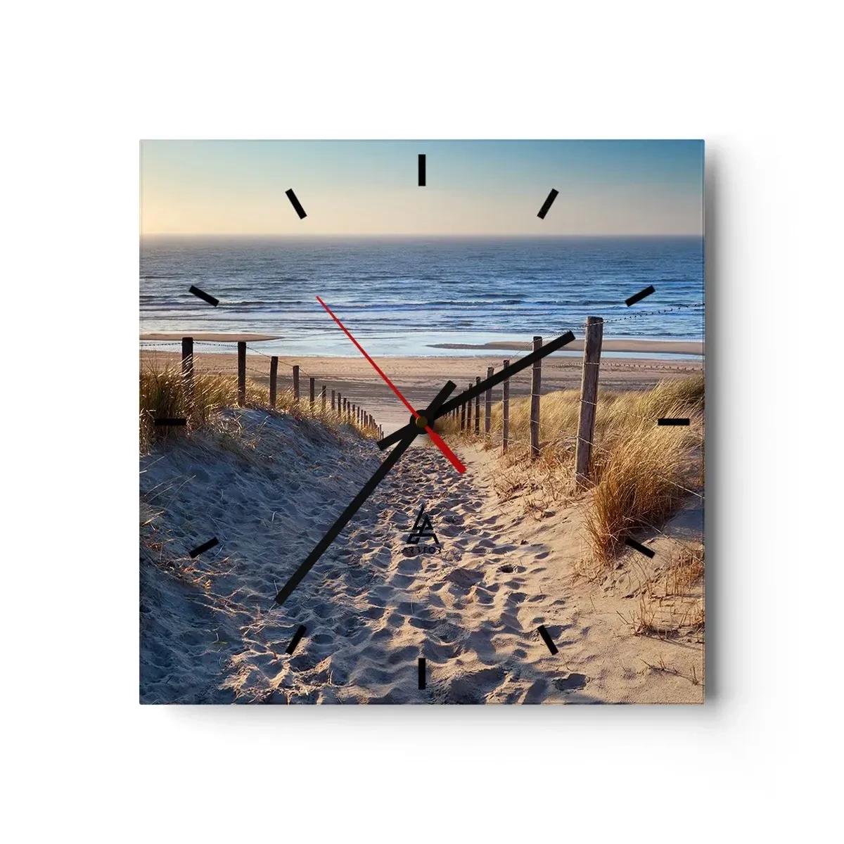 Wanduhr - Glasuhr - Weg durch die Dünen zum Strand - 30x30cm - Das Rauschen des Meeres, der Gesang der Vögel, ein wilder Strand im Gras ... - Moderne Wanddekoration für Wohnzimmer und Schlafzimmer ARTTOR