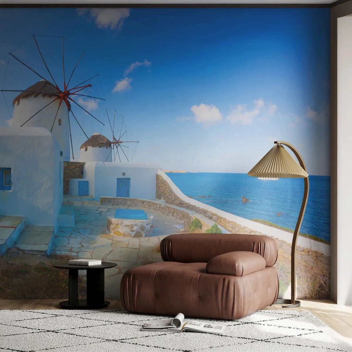 Fototapete Premium Sand - Der blaue Wind vom Meer - Die Architektur, Landschaft, Griechenland - 100x70 cm