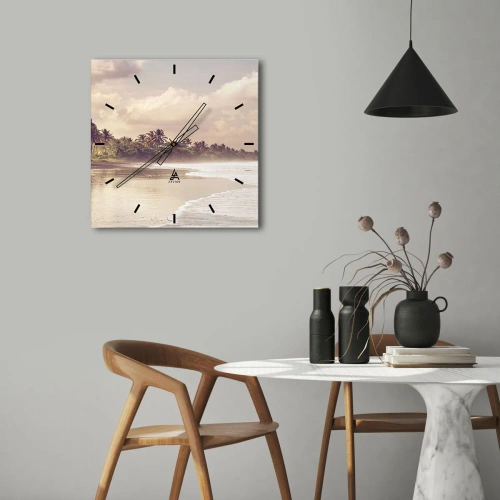 Wanduhr - Glasuhr - Ein Strand mit Palmen und sanften Wellen am Morgen - 30x30cm - Die Liebkosung der Wellen - Moderne Wanddekoration für Wohnzimmer und Schlafzimmer ARTTOR