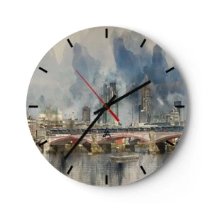 Wanduhr - Glasuhr - London Bridge und Skyline im Aquarellstil - 30x30cm - London in seiner ganzen Pracht - Moderne Wanddekoration für Wohnzimmer, Küche und Schlafzimmer ARTTOR