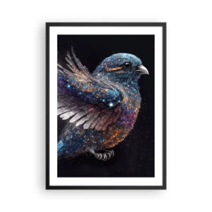 Poster in einem schwarzem Rahmen - Ein Weltraumvogel mit Sternengefieder auf schwarzem Hintergrund - 50x70cm - Diamantsperling - Moderne Wanddekoration für Wohnzimmer und Schlafzimmer ARTTOR