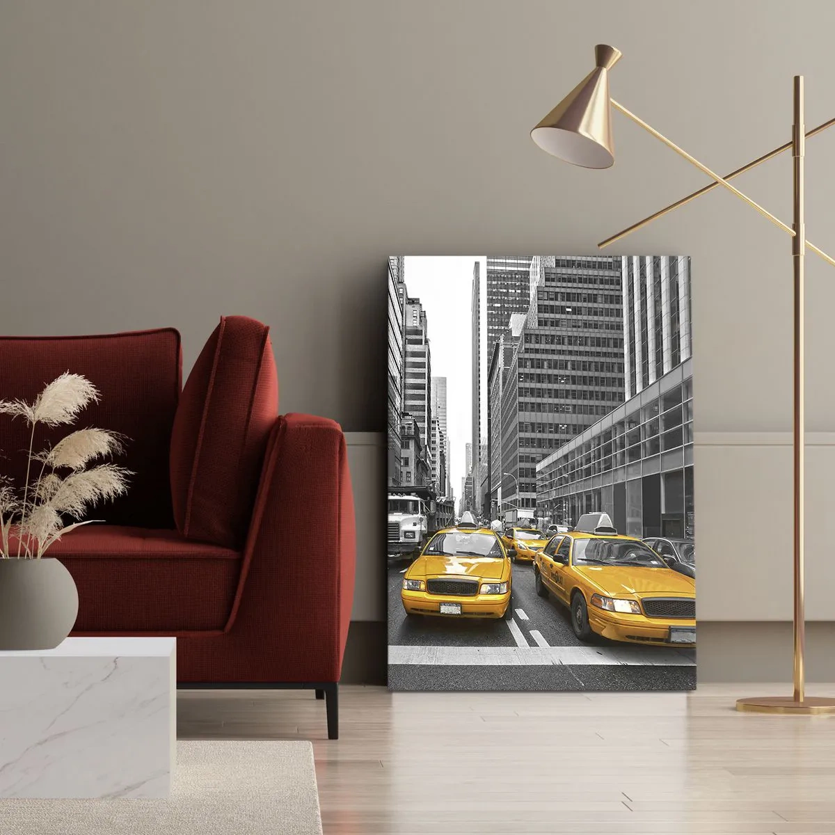Bild auf Leinwand - Leinwandbild - Gelbe Taxis auf den Straßen von New York - 70x100cm - Wir färben die Stadt - Moderne Wanddekoration für Wohnzimmer und Schlafzimmer ARTTOR