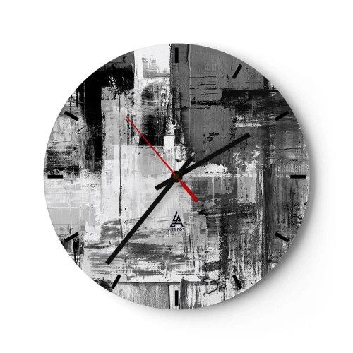 Wanduhr - Glasuhr - Schwarz-Weiß-Abstraktion mit Pinselstrich-Textur - 30x30cm - Wunderschönes Grau - Moderne Wanddekoration für Wohnzimmer, Küche und Schlafzimmer ARTTOR