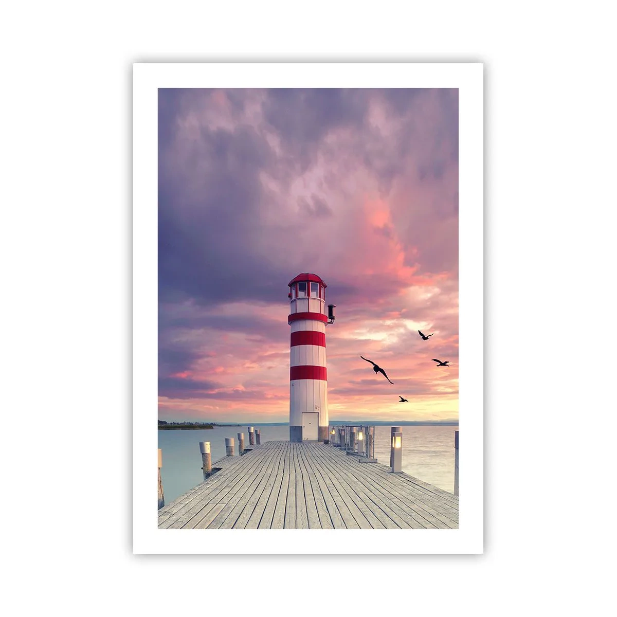 Poster - Leuchtturm vor der Kulisse des Sonnenuntergangs - 50x70cm - Es ist Zeit zum Hafen zu gehen - Moderne Wanddekoration für Wohnzimmer und Schlafzimmer ARTTOR