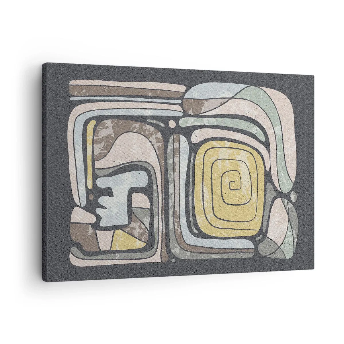 Bild auf Leinwand - Leinwandbild - Präkolumbianische Muster in Pastellfarben auf dunklem Hintergrund - 70x50cm - Abstraktion im präkolumbianischen Geist - Moderne Wanddekoration für Wohnzimmer und Schlafzimmer ARTTOR