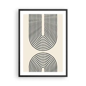 Poster in einem schwarzem Rahmen - Ein abstraktes Muster mit Linien, die symmetrische Bögen im minimalistischen Stil bilden. - 50x70cm - In einem Moment ... - Moderne Wanddekoration für Wohnzimmer und Schlafzimmer ARTTOR