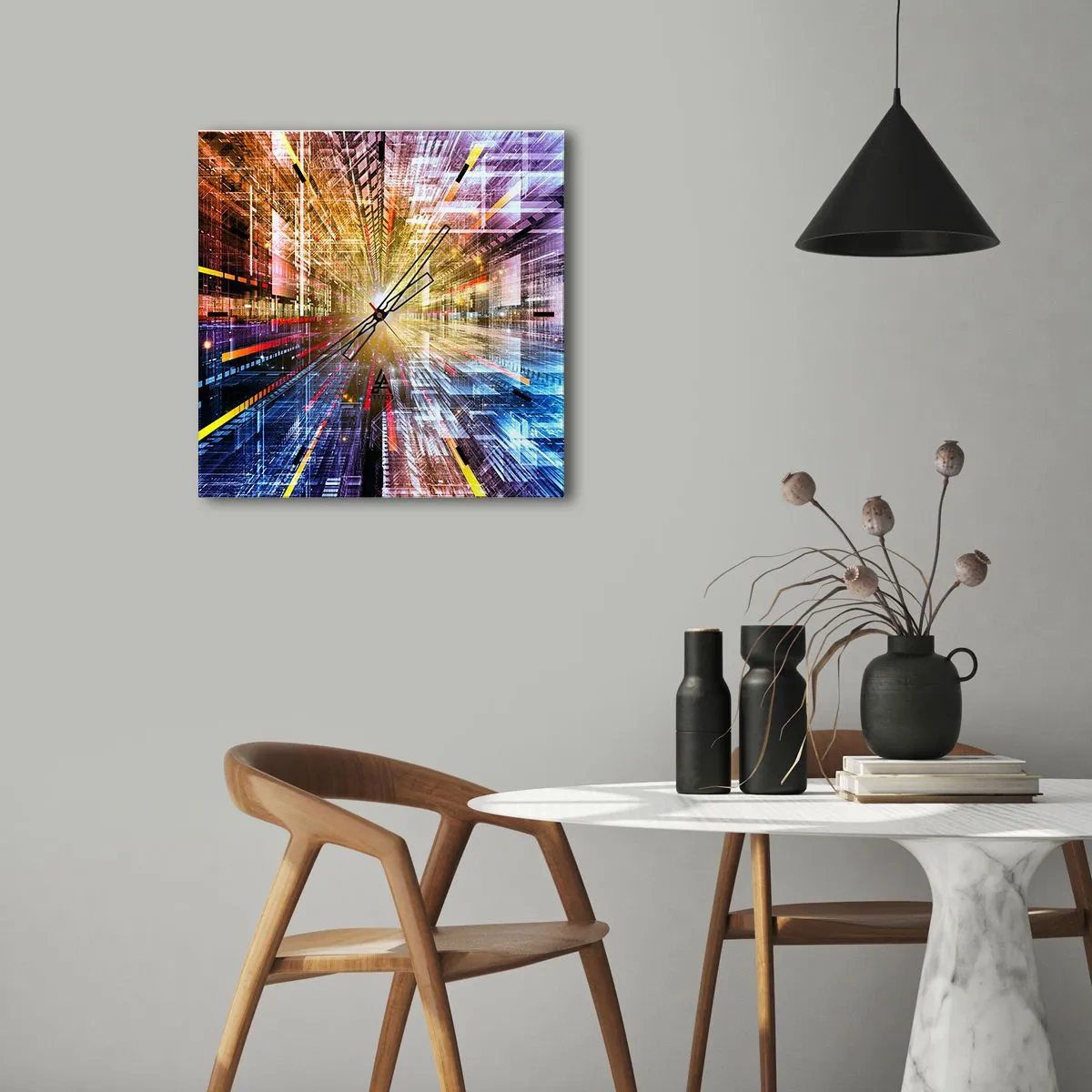 Wanduhr - Glasuhr - Leuchtender Korridor - 40x40 cm