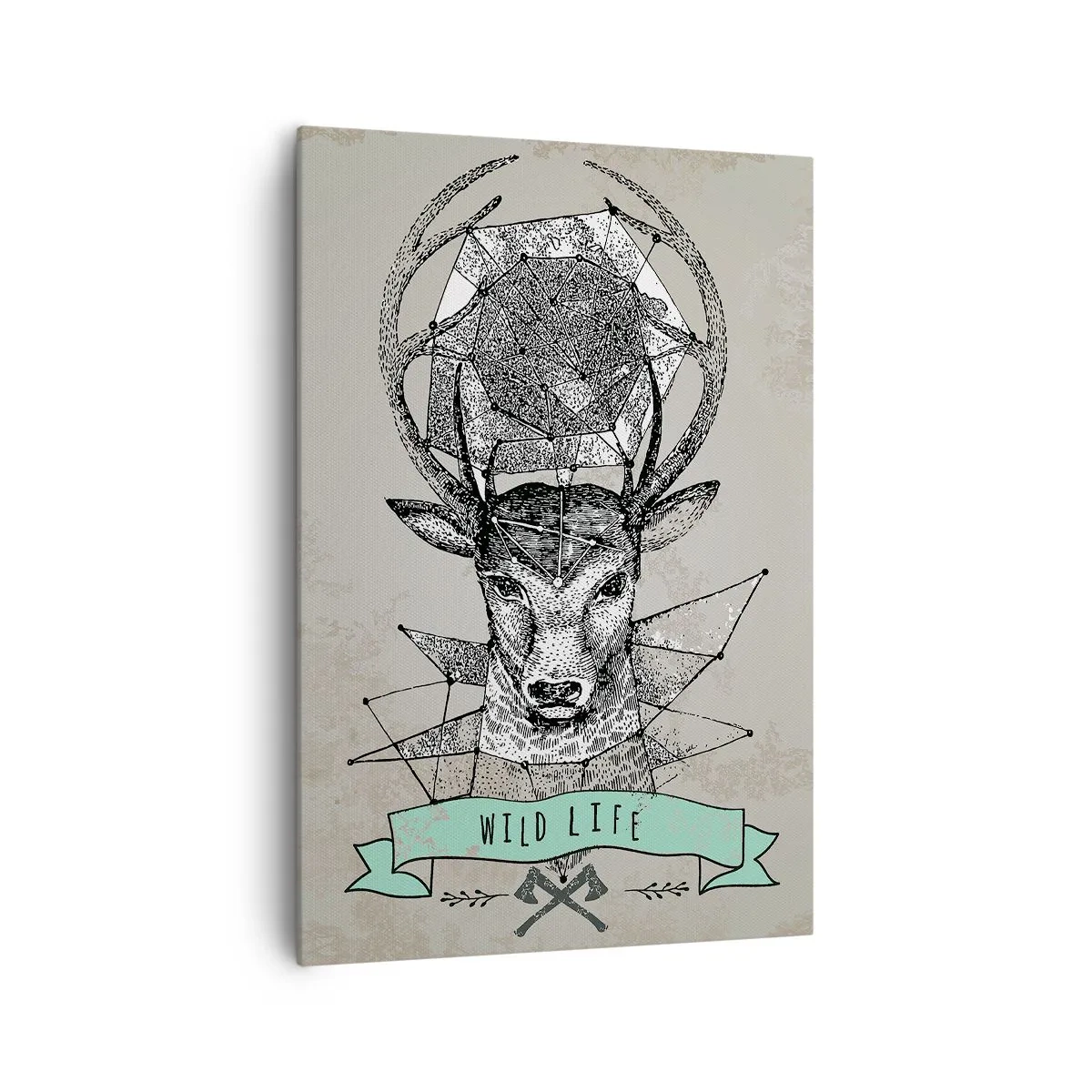 Bild auf Leinwand - Leinwandbild - Hirschgeometrie im Vintage-Stil mit Wild Life-Schriftzug - 70x100cm - St. sehen Hubertus - Moderne Wanddekoration für Wohnzimmer und Schlafzimmer ARTTOR
