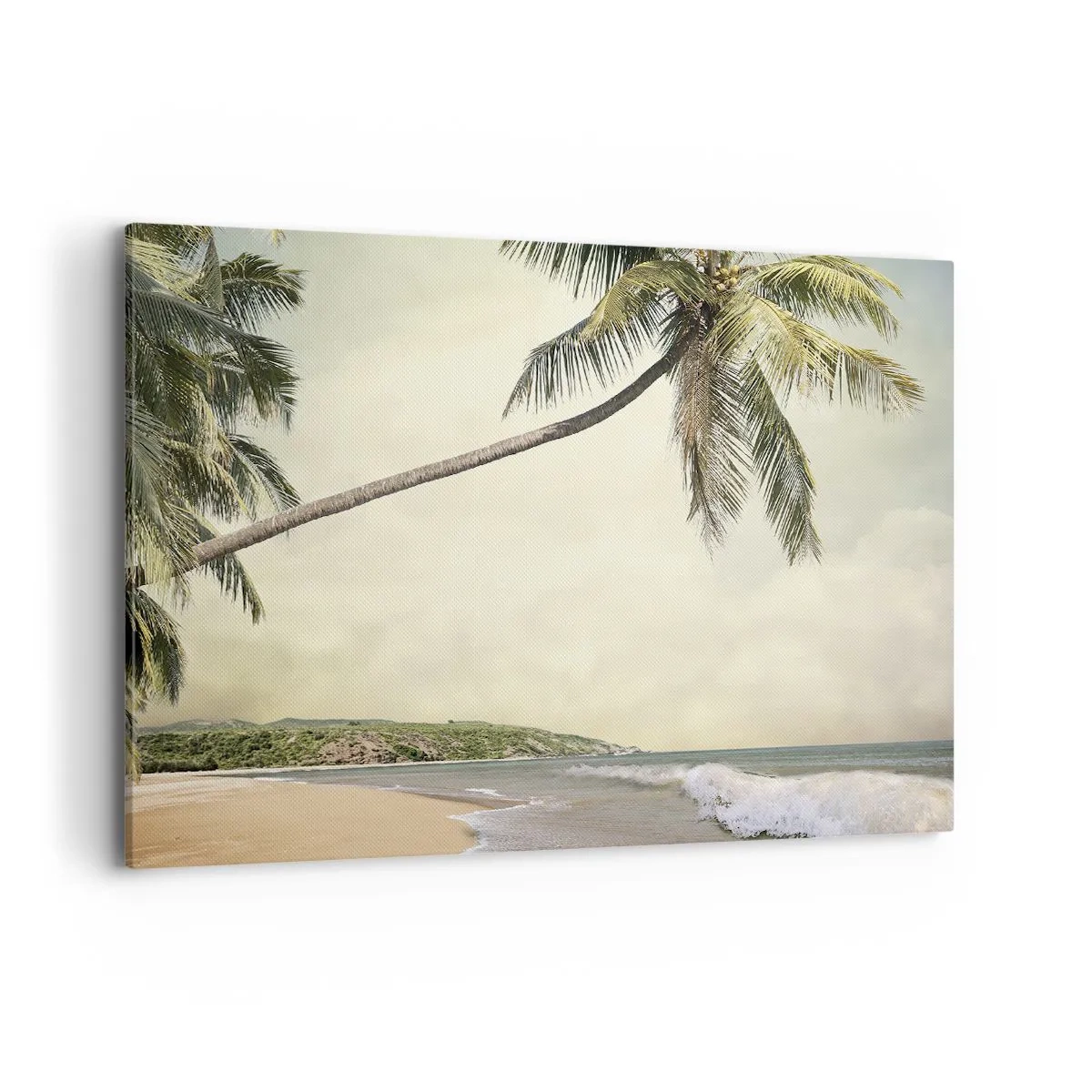 Bild auf Leinwand - Leinwandbild - Ein Strand mit Palmen vor der Kulisse eines ruhigen Meeres - 120x80cm - Tropischer Traum - Moderne Wanddekoration für Wohnzimmer und Schlafzimmer ARTTOR