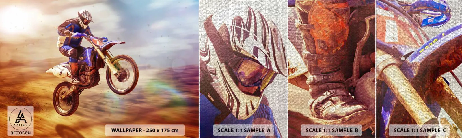 Fototapeten Muster Premium Canvas - Motorradschwindel - Moto-Cross, Sport, Motorradfahrer - 100x30 cm