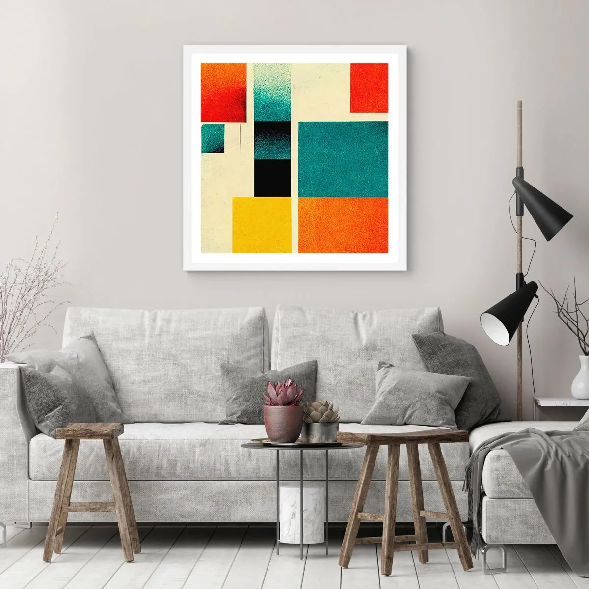 Poster in einem weißen Rahmen - Geometrische Abstraktion – gute Energie - 40x40 cm