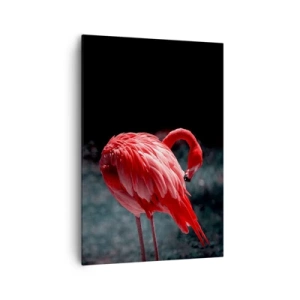 Bild auf Leinwand - Leinwandbild - Ein rosa Flamingo auf dunkelgrünem Hintergrund - 70x100cm - Ein purpurrotes Gedicht der Natur - Moderne Wanddekoration für Wohnzimmer und Schlafzimmer ARTTOR
