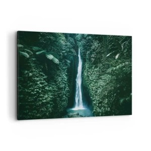 Bild auf Leinwand - Leinwandbild - Ein Wasserfall, umgeben von dichter tropischer Vegetation - 100x70cm - Tropisches Spa - Moderne Wanddekoration für Wohnzimmer und Schlafzimmer ARTTOR