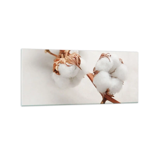 Glasbild - Bild auf glas - Ein Zweig Baumwolle auf dezentem Untergrund - 120x50cm - Nur umarmen - Moderne Wanddekoration für Wohnzimmer und Schlafzimmer ARTTOR