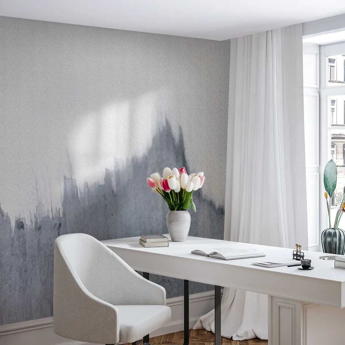 Fototapete Standard Eco - Eine graue Abstraktion, die einer Berglandschaft ähnelt - 100x70cm - Mysteriöse Aufzeichnung - Moderne Wanddekoration für Wohnzimmer und Schlafzimmer ARTTOR