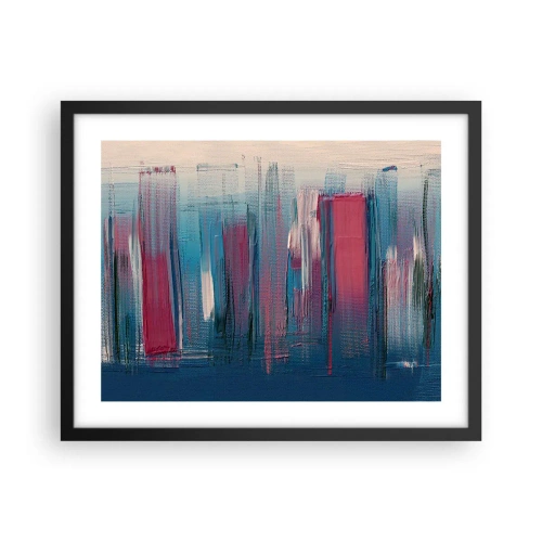 Poster in einem schwarzem Rahmen - Vertikale Komposition in Blau und Rot - 50x40 cm