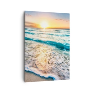 Bild auf Leinwand - Leinwandbild - Sonnenaufgang über einem ruhigen Strand mit Wellen - 50x70cm - Ein Blick lohnt sich - Moderne Wanddekoration für Wohnzimmer und Schlafzimmer ARTTOR