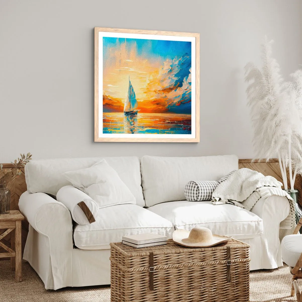 Poster in einem Rahmen aus heller Eiche - In Gold segeln - 60x60 cm