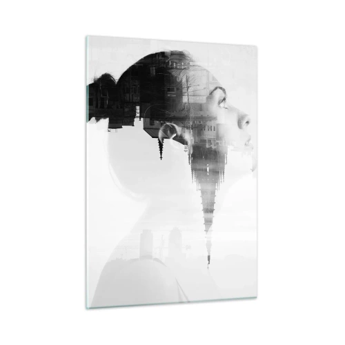 Glasbild - Bild auf glas - Silhouette einer Frau mit architektonischen Elementen im Hintergrund - 50x70cm - Auf beiden Seiten des Glases - Moderne Wanddekoration für Wohnzimmer und Schlafzimmer ARTTOR